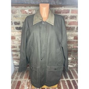 G.H. Bass & Co. Green Barn Jacket Field Coat with Leather Collar Men's Size XL